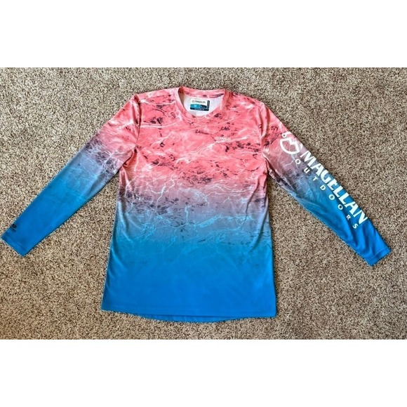 Magellan Outdoors Fish Gear Shirt Women Large Pink Blue Ombre Long Sleeve EUC 🎣 - Picture 2 of 8